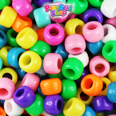 Bright Opaque Mix 9mm Barrel Plastic Pony Beads (500pcs)