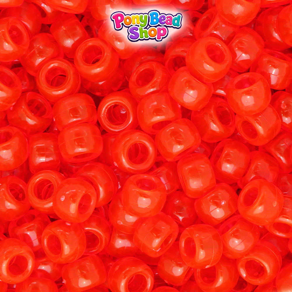 Fire Red Transparent 9mm Barrel Plastic Pony Beads (500pcs)