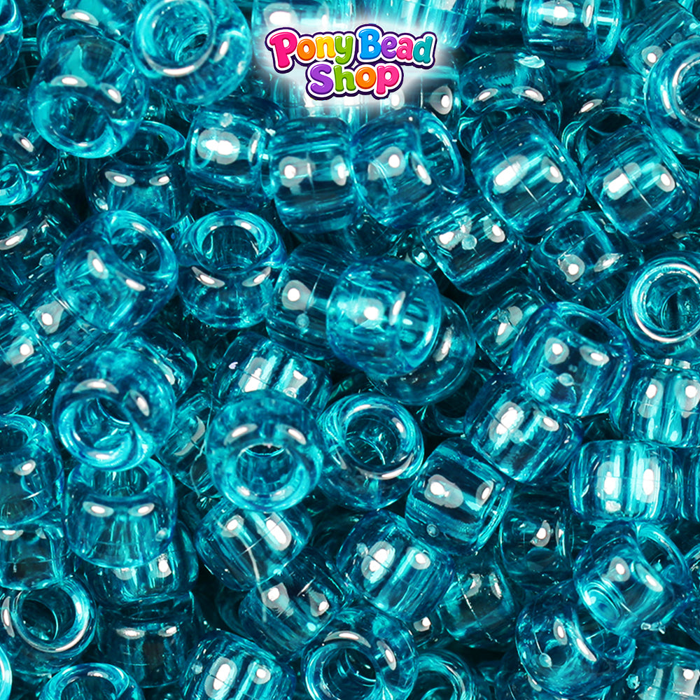 Teal Transparent 9mm Barrel Plastic Pony Beads (500pcs)