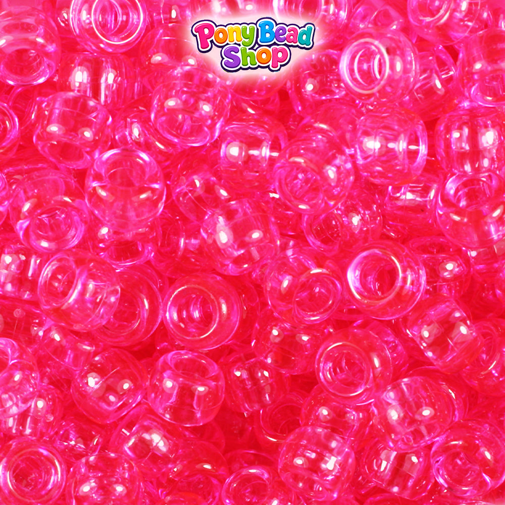 Medium Pink Transparent 9mm Barrel Plastic Pony Beads (500pcs)