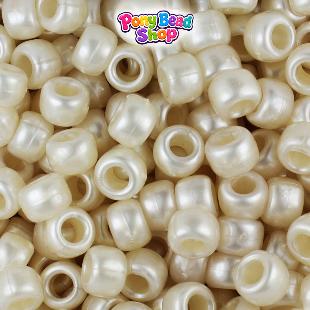 Natural Pearl 9mm Barrel Plastic Pony Beads (500pcs)