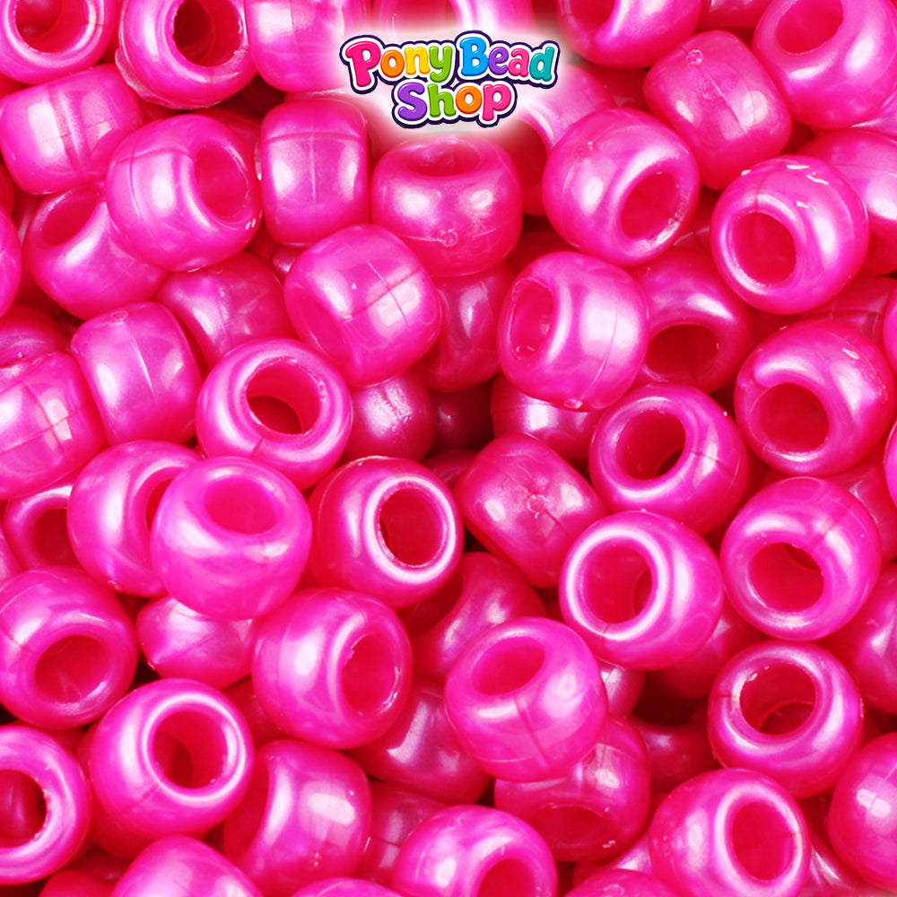 Hot Pink Pearl 9mm Barrel Plastic Pony Beads (500pcs)