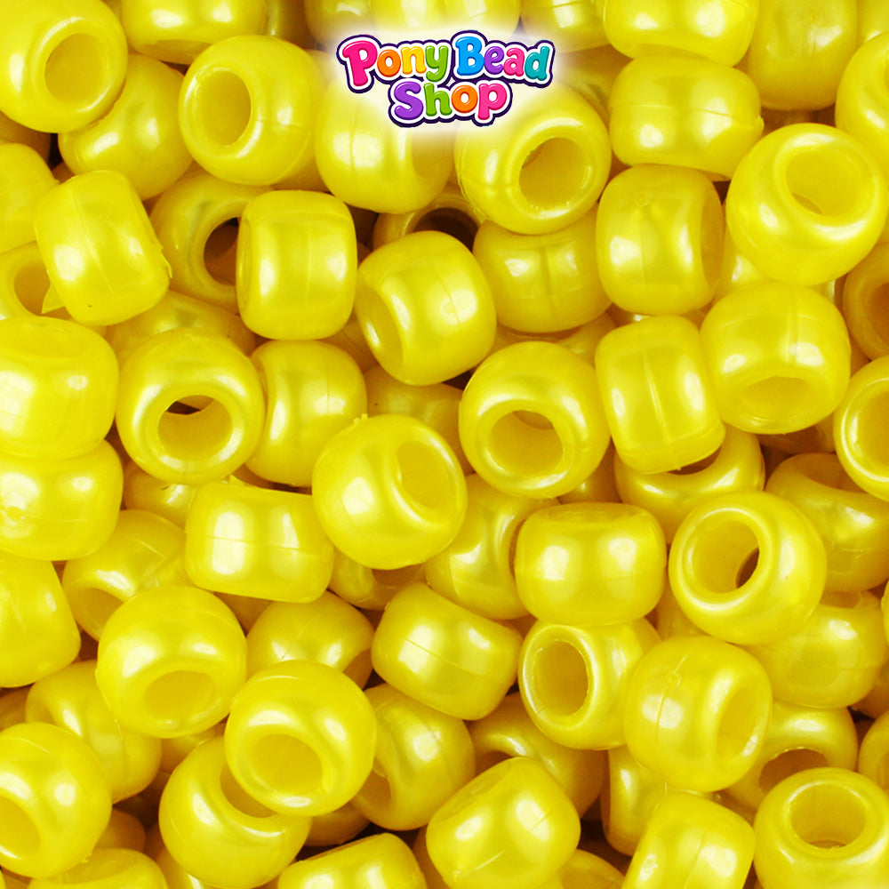 Yellow Pearl 9mm Barrel Plastic Pony Beads (500pcs)