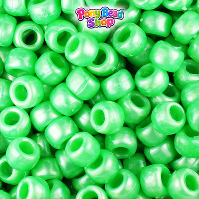 Bright Green Pearl 9mm Barrel Plastic Pony Beads (500pcs)