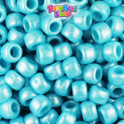 Light Blue Pearl 9mm Barrel Plastic Pony Beads (500pcs)