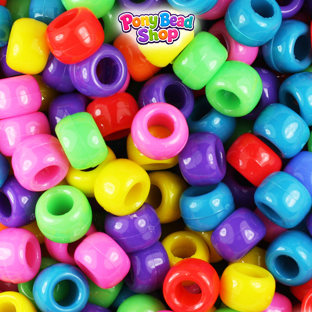 Circus Opaque Mix 9mm Barrel Plastic Pony Beads (500pcs)