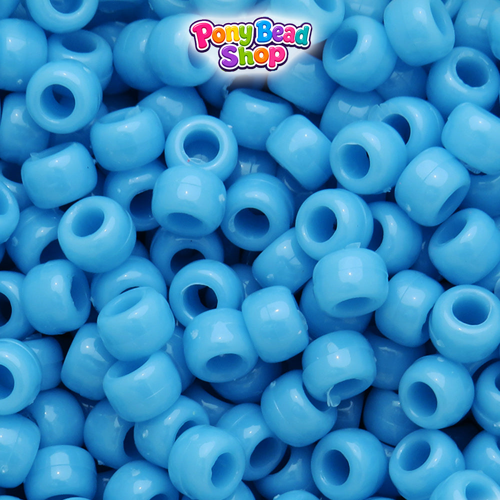 Our Lady's Blue Opaque 9mm Barrel Plastic Pony Beads (500pcs)