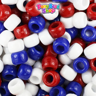 Patriotic Opaque Mix 9mm Barrel Plastic Pony Beads (500pcs)