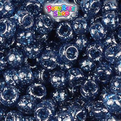 Montana Blue Sparkle 9mm Barrel Plastic Pony Beads (500pcs)