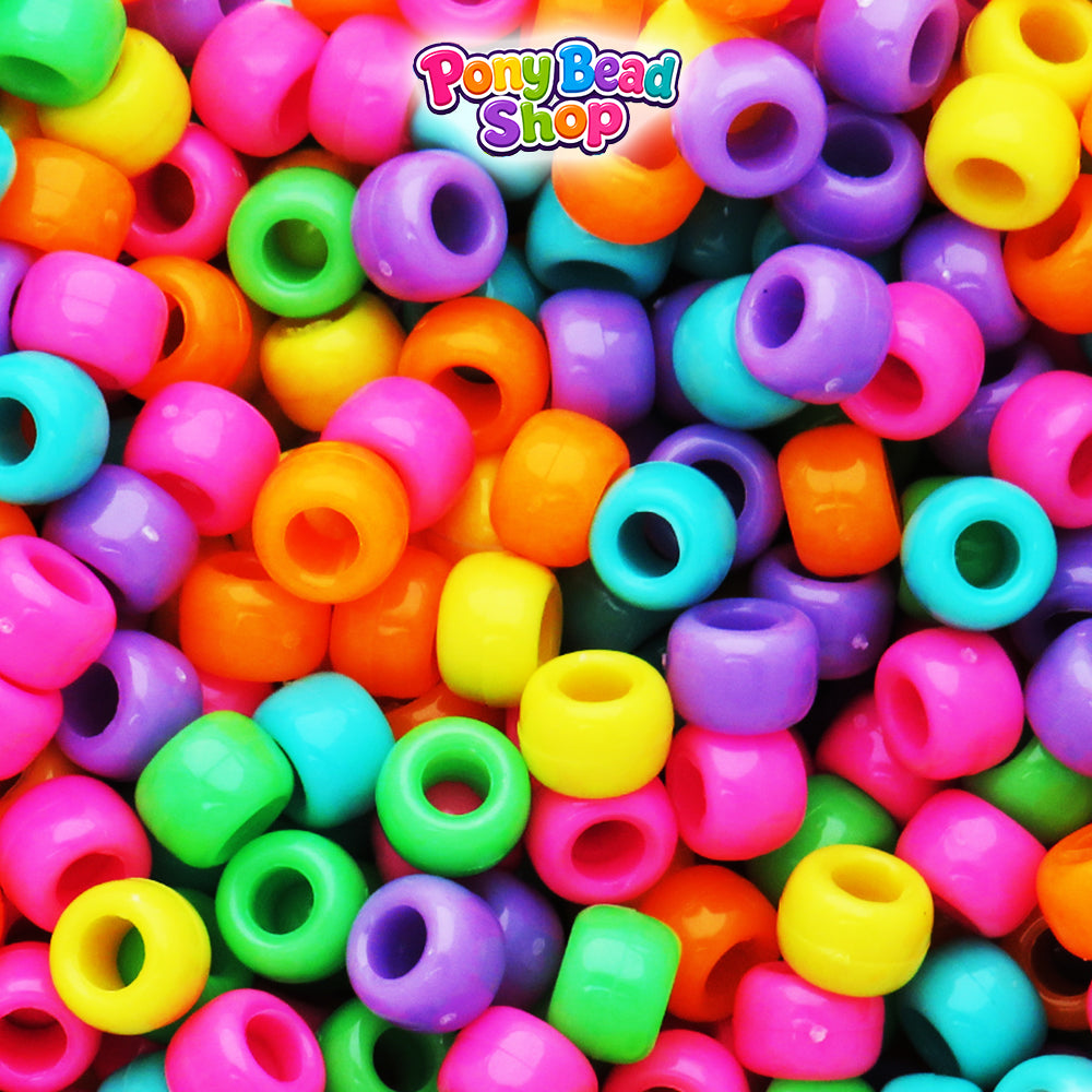 Confetti Opaque Mix 9mm Barrel Plastic Pony Beads (500pcs)