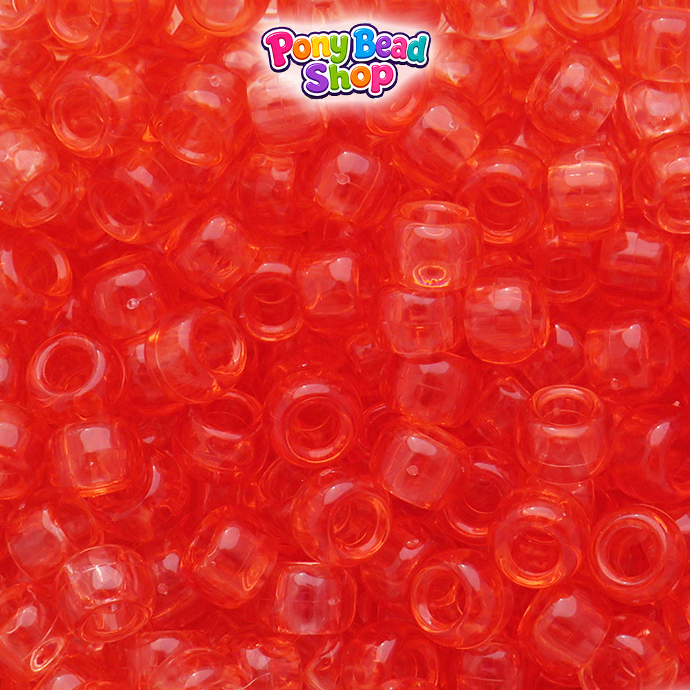 Tangerine Transparent 9mm Barrel Plastic Pony Beads (500pcs)