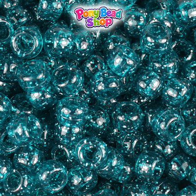 Dark Teal Sparkle 9mm Barrel Plastic Pony Beads (500pcs)