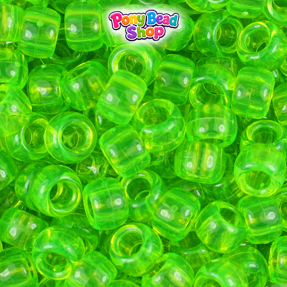 Lime Shimmer Transparent 9mm Barrel Plastic Pony Beads (500pcs)