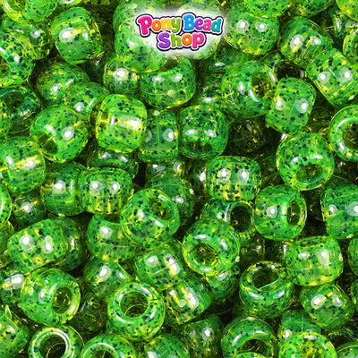 Lime Roe Black Sparkle 9mm Barrel Plastic Pony Beads (500pcs)