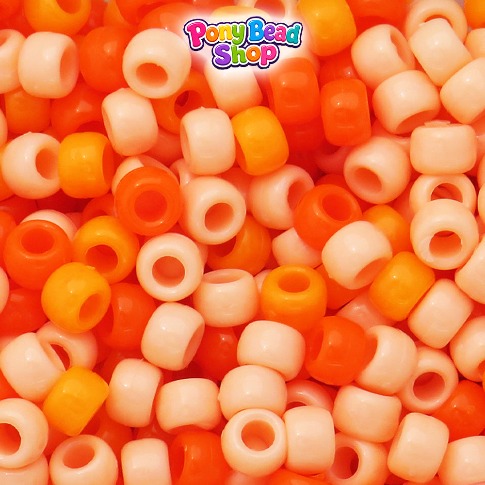 Orange Ombre Opaque Mix 9mm Barrel Plastic Pony Beads (500pcs)