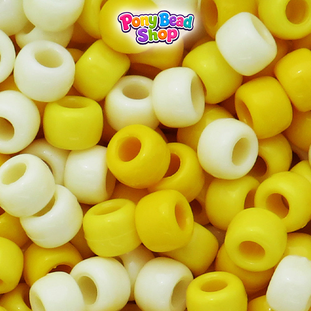 Yellow Ombre Opaque Mix 9mm Barrel Plastic Pony Beads (500pcs)