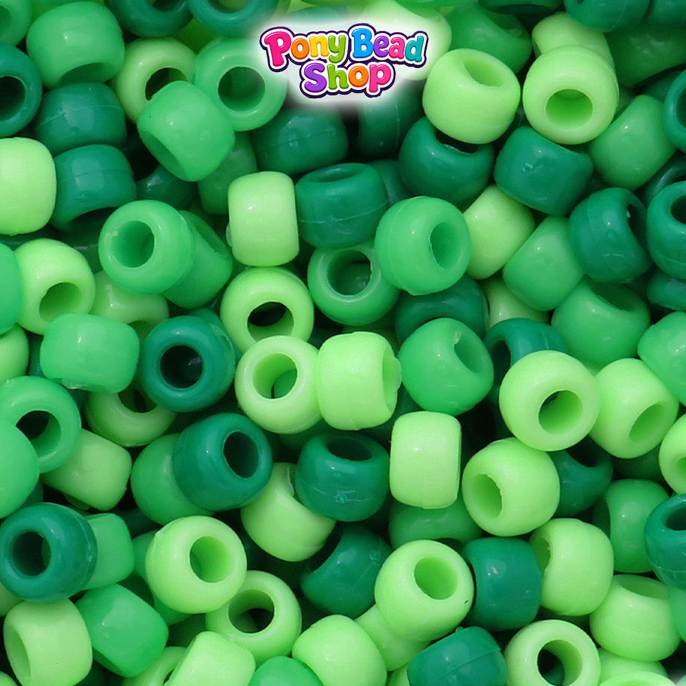 Green Ombre Opaque Mix 9mm Barrel Plastic Pony Beads (500pcs)