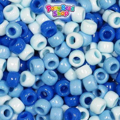 Blue Ombre Opaque Mix 9mm Barrel Plastic Pony Beads (500pcs)