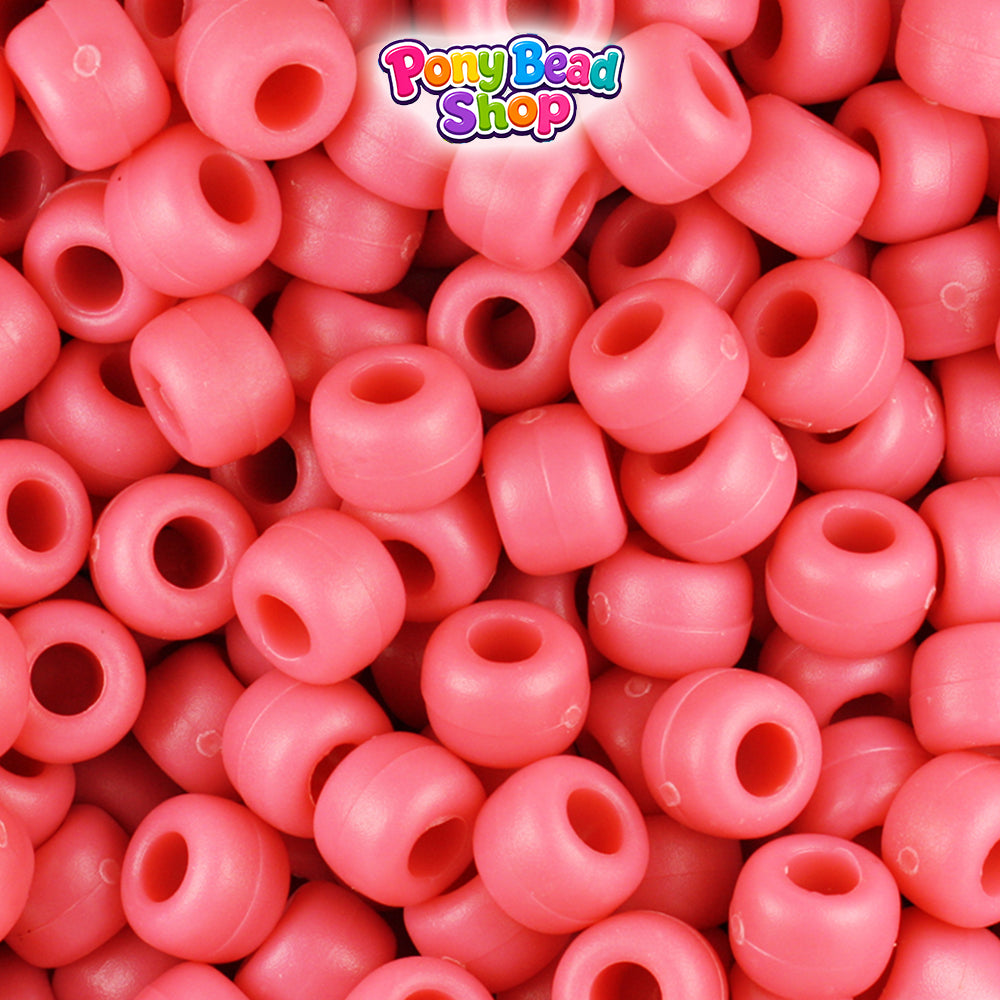 Carnation Matte 9mm Barrel Plastic Pony Beads (500pcs)