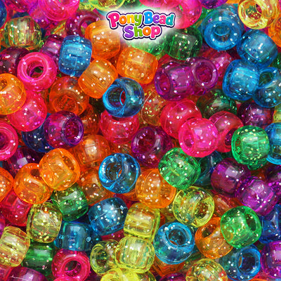 Jelly Sparkle Mix 9mm Barrel Plastic Pony Beads (500pcs)