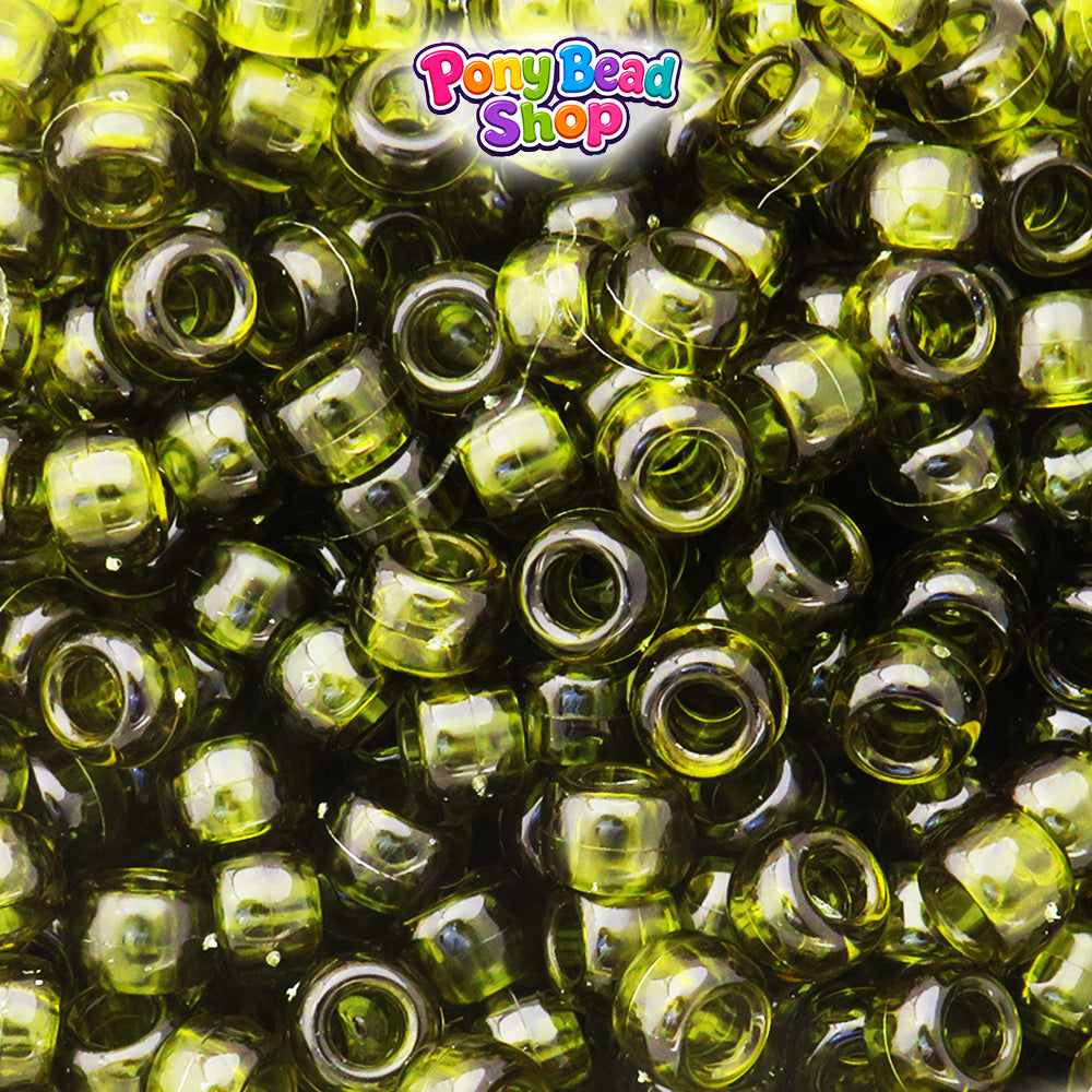 Vintage Avocado Transparent 9mm Barrel Plastic Pony Beads (500pcs)