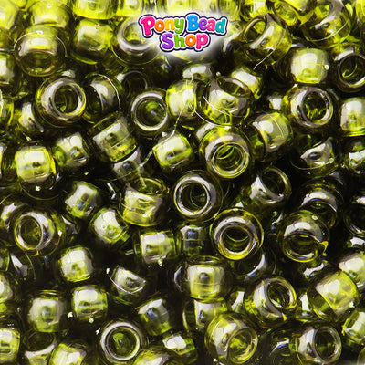 Vintage Avocado Transparent 9mm Barrel Plastic Pony Beads (500pcs)