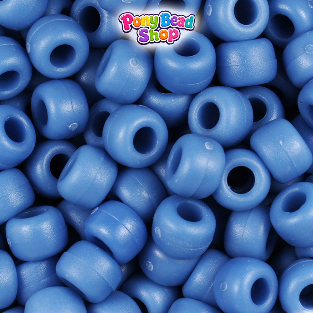 Denim Blue Matte 9mm Barrel Plastic Pony Beads (500pcs)