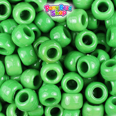 Pea Green Opaque 9mm Barrel Plastic Pony Beads (500pcs)