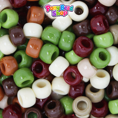 Camouflage Opaque Mix 9mm Barrel Plastic Pony Beads (500pcs)