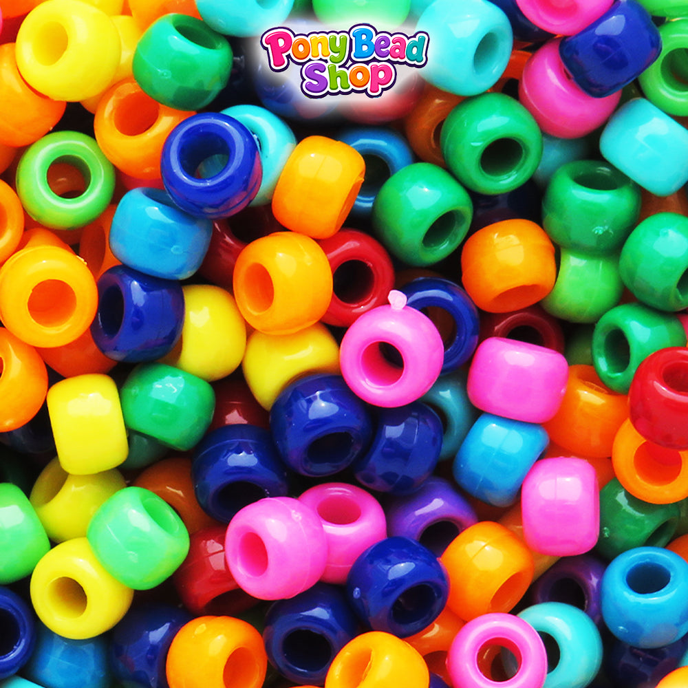 Rainbow Opaque Mix 9mm Barrel Plastic Pony Beads (500pcs)