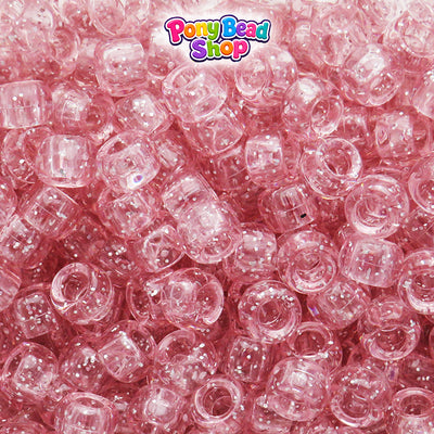 Light Coral Sparkle 9mm Barrel Plastic Pony Beads (500pcs)