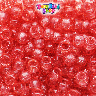 Medium Coral Sparkle 9mm Barrel Plastic Pony Beads (500pcs)