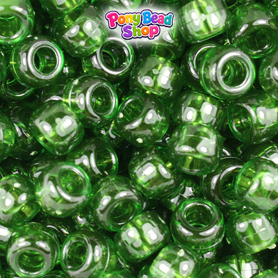 Dark Peridot Transparent 9mm Barrel Plastic Pony Beads (500pcs)