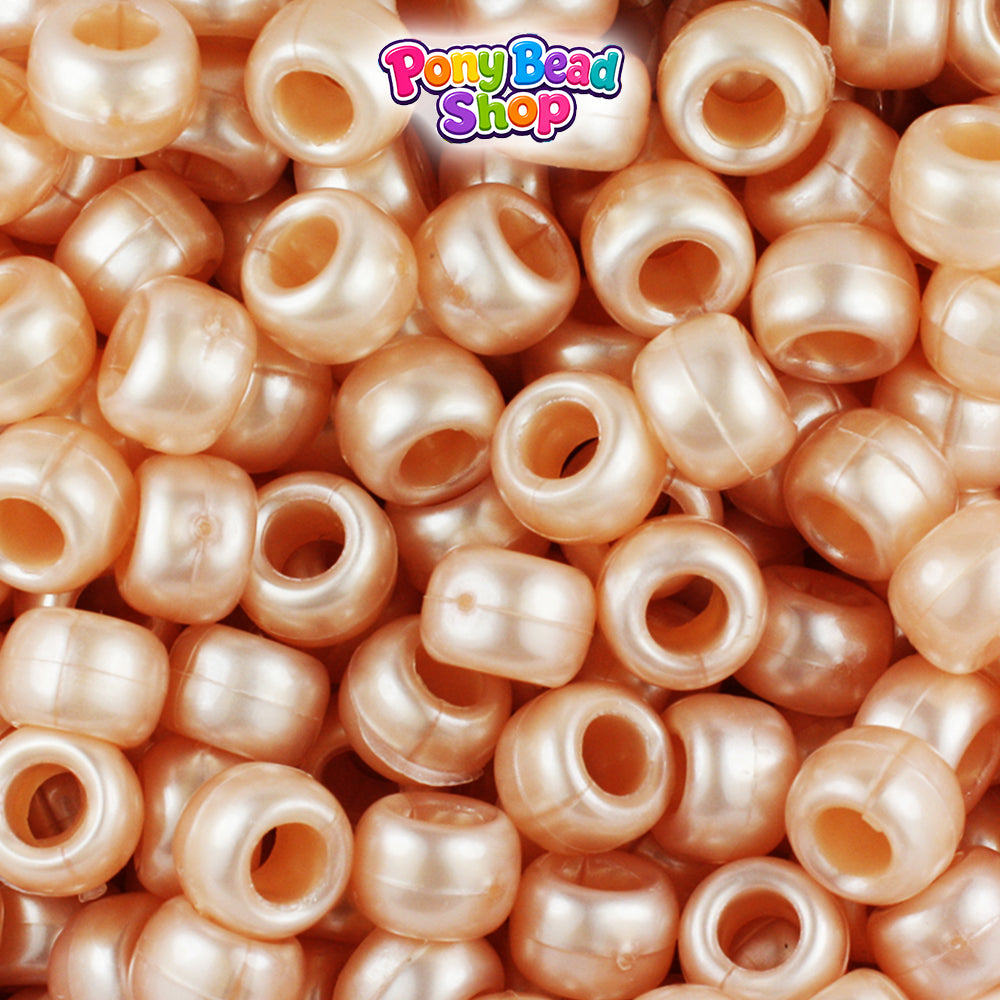 Light Peach Pearl 9mm Barrel Plastic Pony Beads (500pcs)