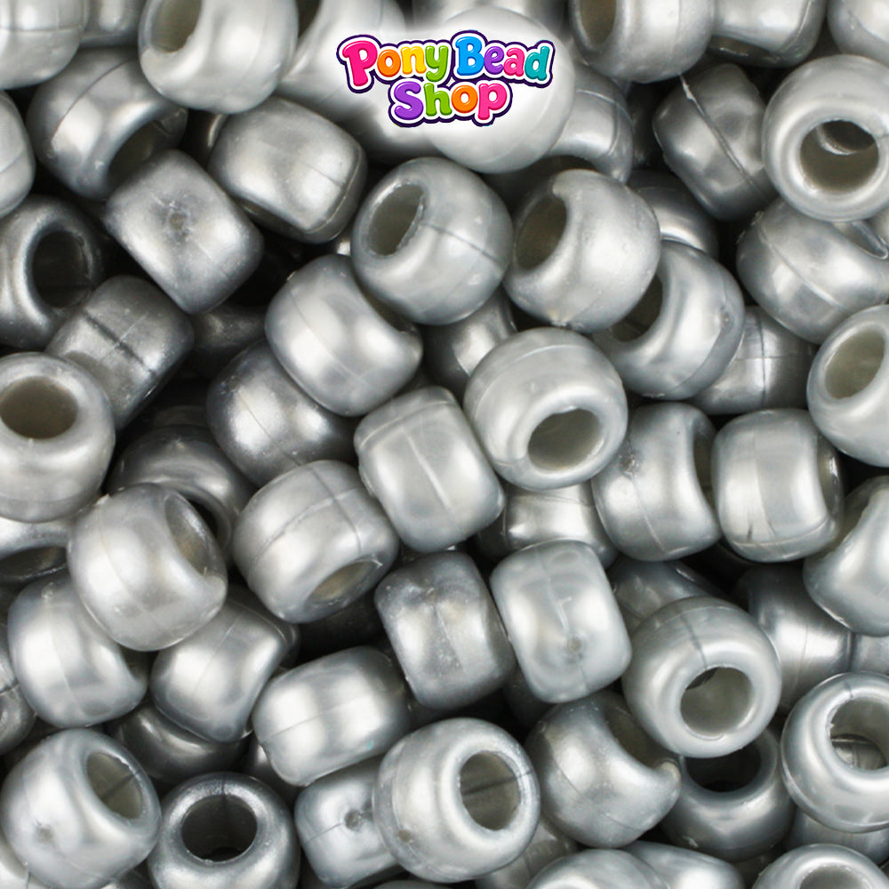 Medium Silver Pearl 9mm Barrel Plastic Pony Beads (500pcs)