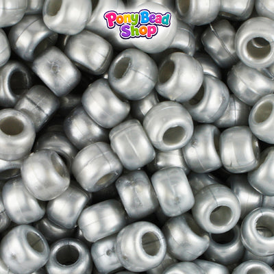 Medium Silver Pearl 9mm Barrel Plastic Pony Beads (500pcs)
