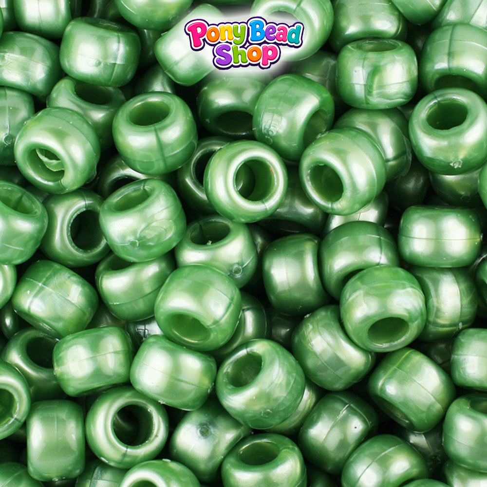 Fern Green Pearl 9mm Barrel Plastic Pony Beads (500pcs)