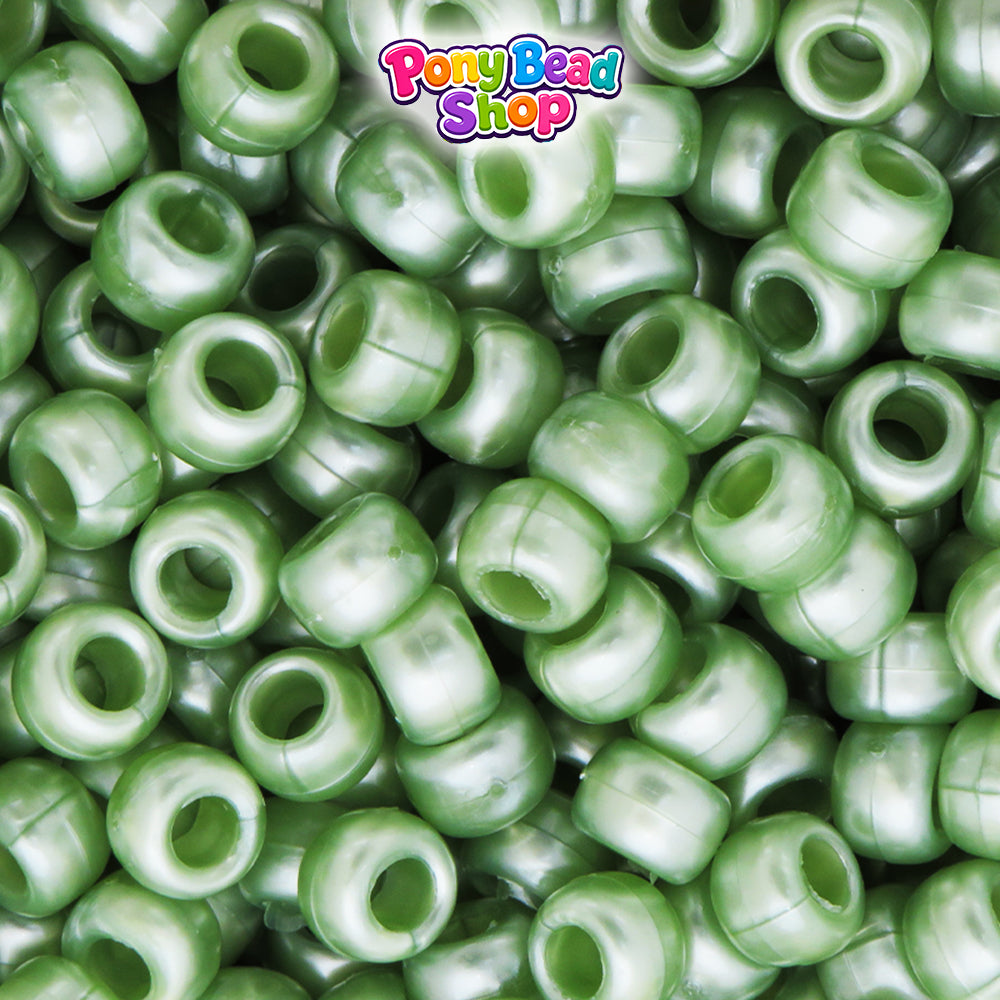 Light Fern Green Pearl 9mm Barrel Plastic Pony Beads (500pcs)