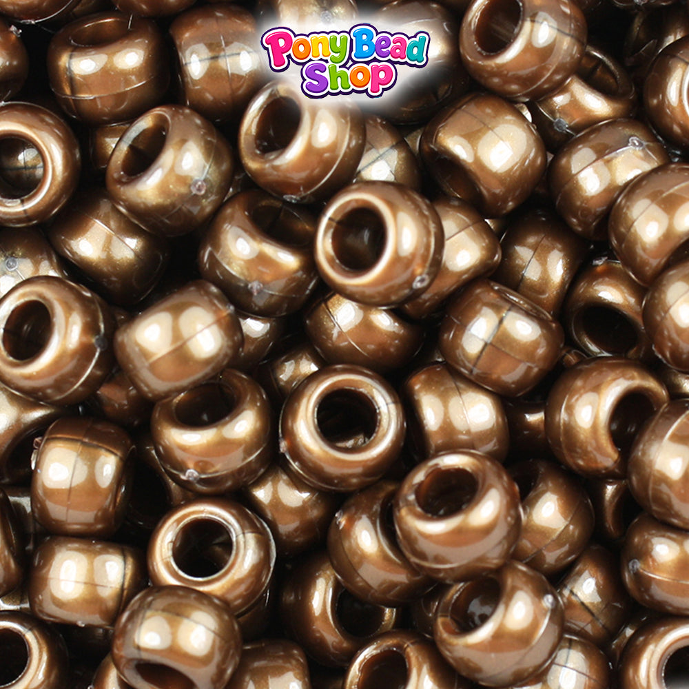 Dark Gold Bronze Pearl 9mm Barrel Plastic Pony Beads (500pcs)