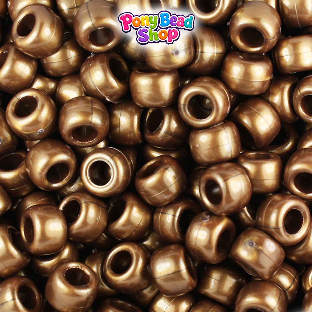 Medium Gold Bronze Pearl 9mm Barrel Plastic Pony Beads (500pcs)