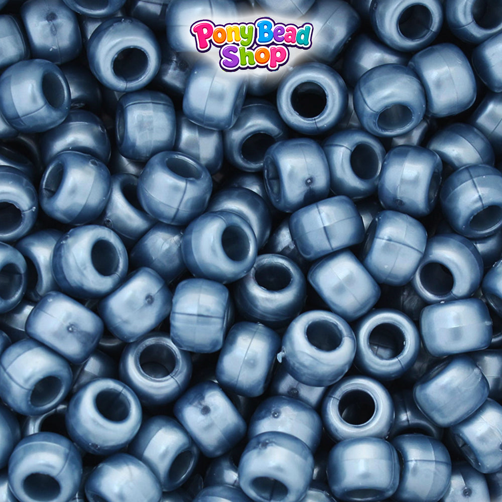 Dark Steel Blue Pearl 9mm Barrel Plastic Pony Beads (500pcs)