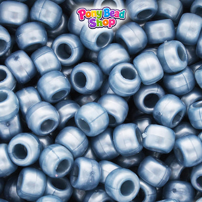 Medium Steel Blue Pearl 9mm Barrel Plastic Pony Beads (500pcs)