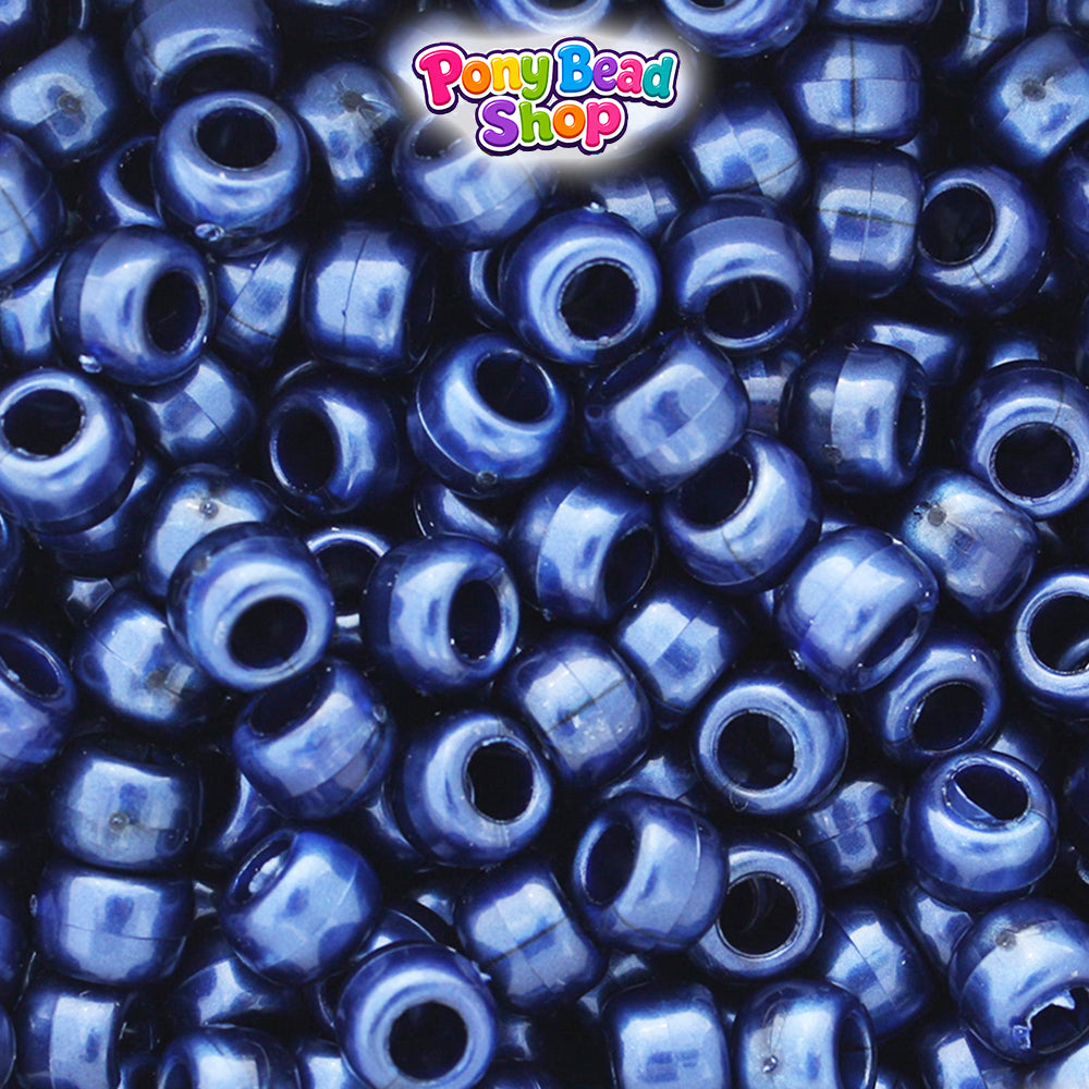 Dark Montana Blue Pearl 9mm Barrel Plastic Pony Beads (500pcs)