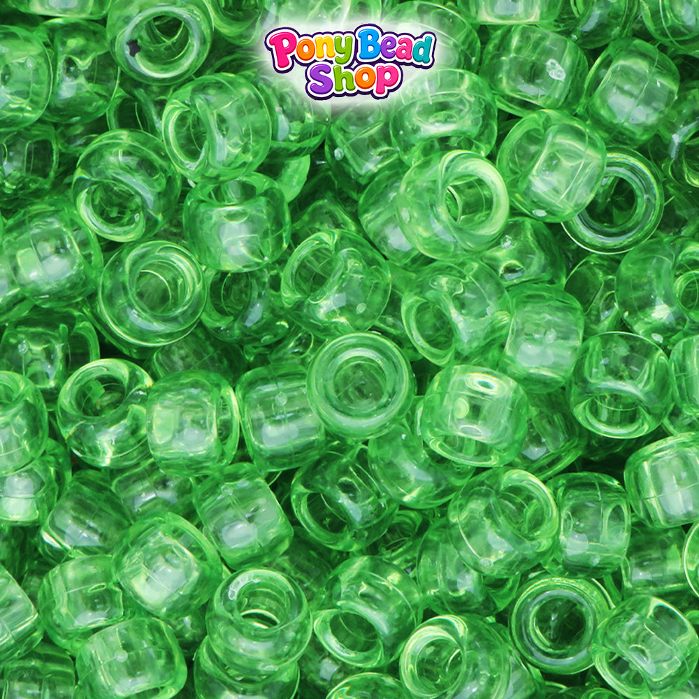Light Apple Green Transparent 9mm Barrel Plastic Pony Beads (500pcs)