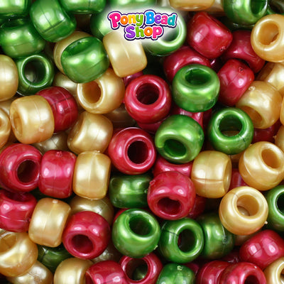 Christmas Pearl Mix 9mm Barrel Plastic Pony Beads (500pcs)