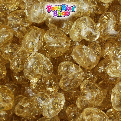 Gold Sparkle 12mm Heart (VH) Plastic Pony Beads (250pcs)