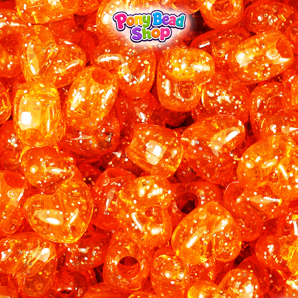 Orange Sparkle 12mm Heart (VH) Plastic Pony Beads (250pcs)