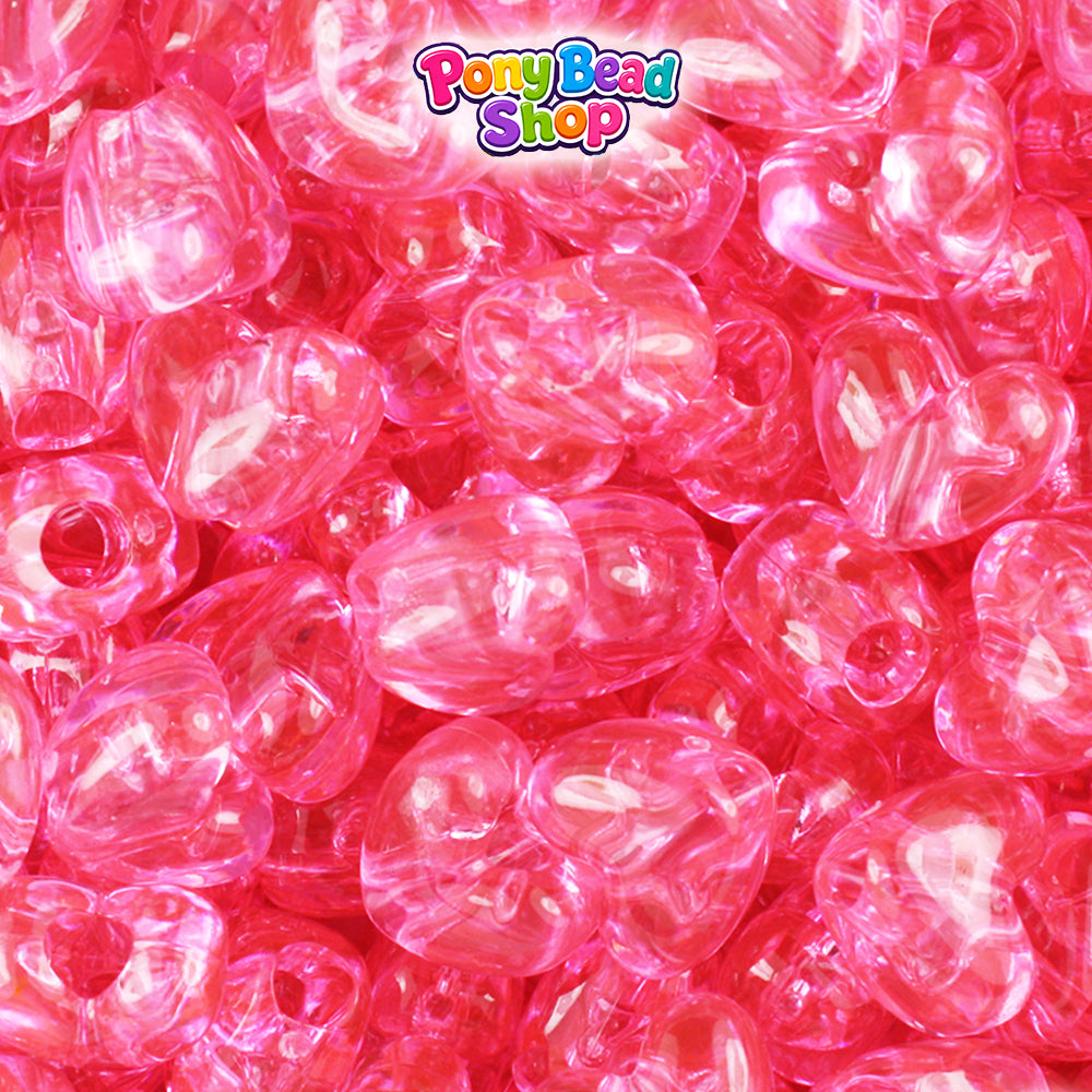 Pink Transparent 12mm Heart (VH) Plastic Pony Beads (250pcs)