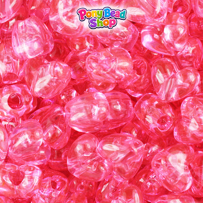 Pink Transparent 12mm Heart (VH) Plastic Pony Beads (250pcs)
