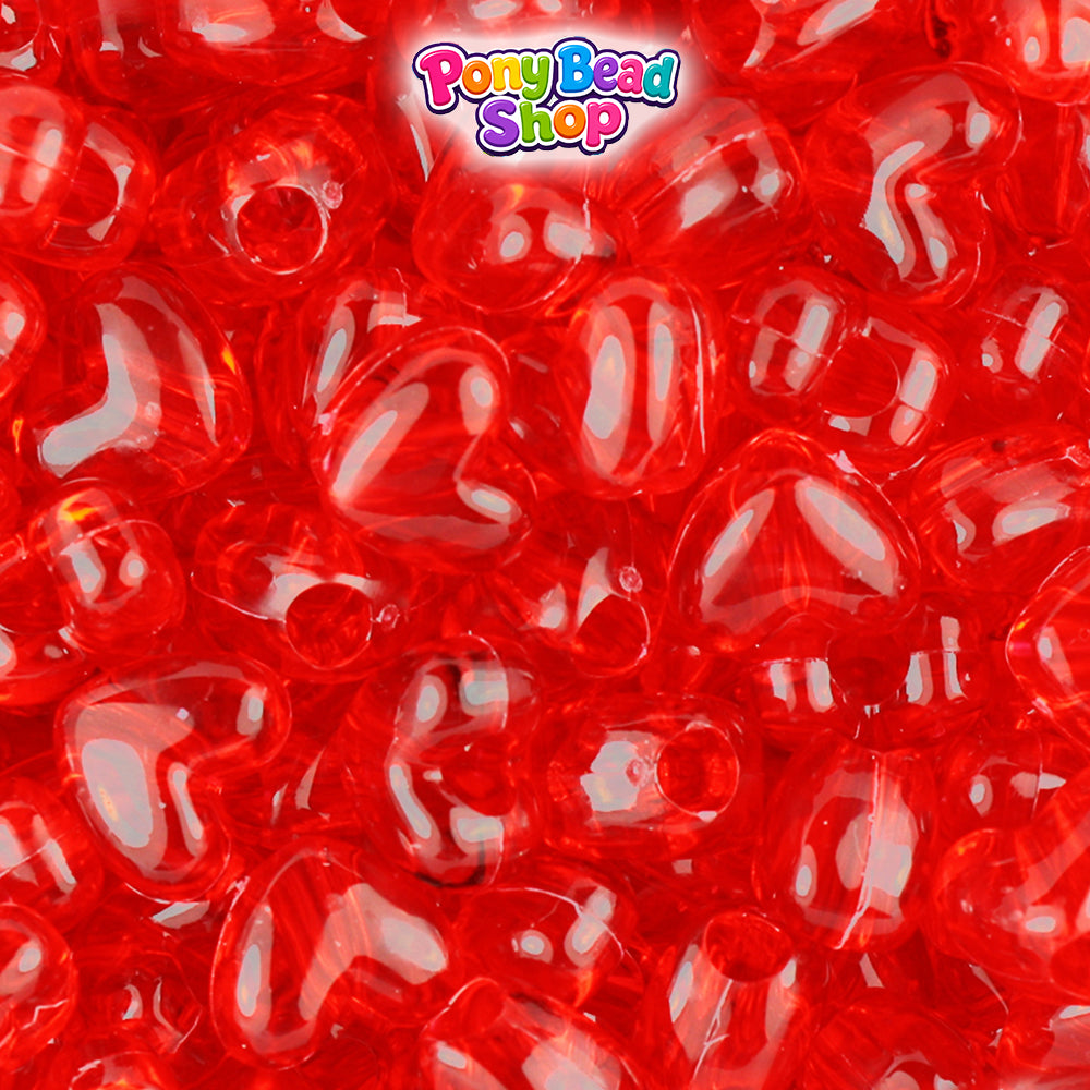 Ruby Transparent 12mm Heart (VH) Plastic Pony Beads (250pcs)